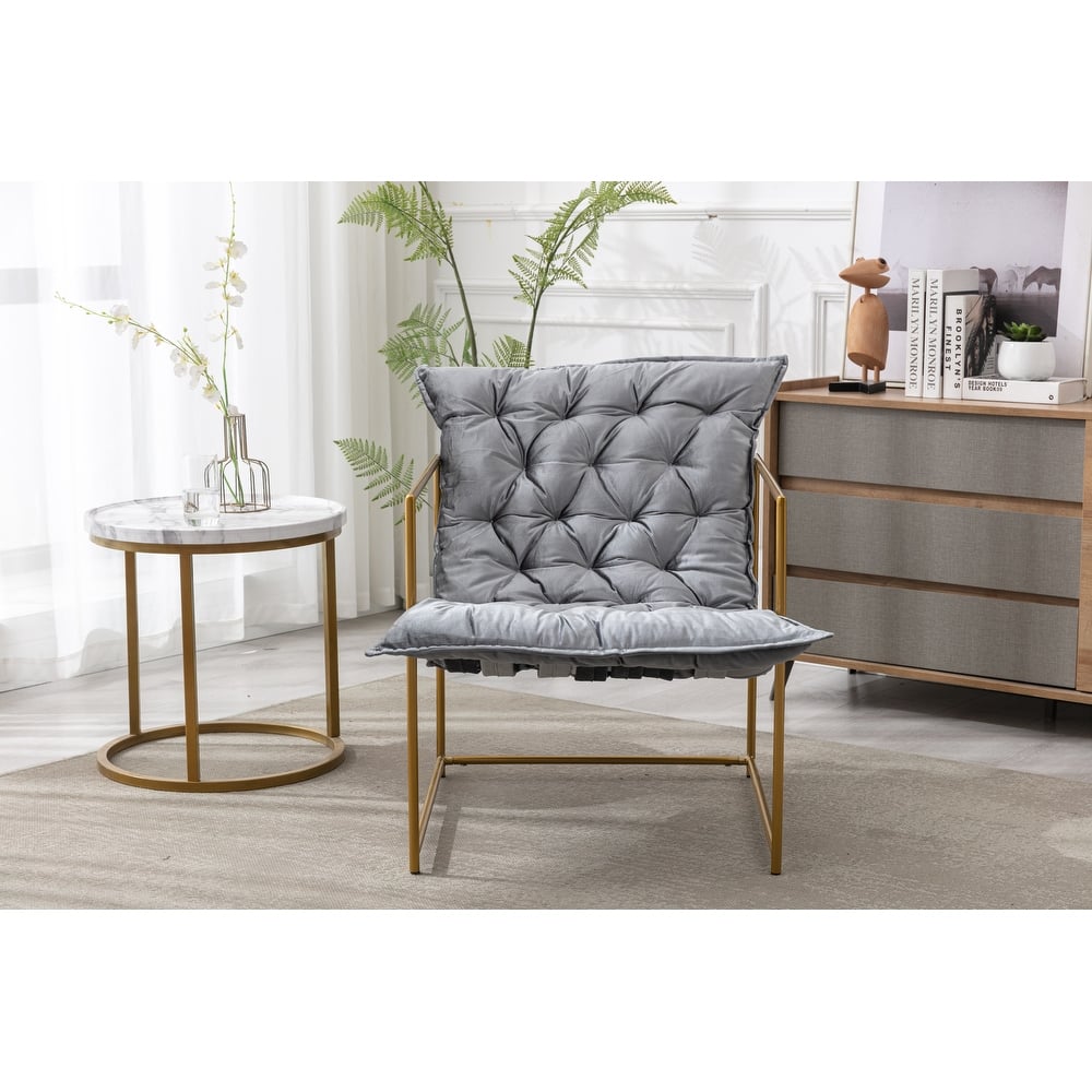 Italy shine velvet Upholstered Tufted Armchair With Golden Legs