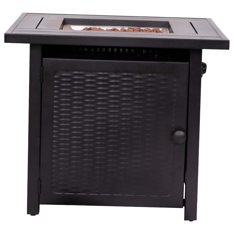 Outdoor 50,000 BTU Metal Fire Pit Table with Lid and Lava Rock