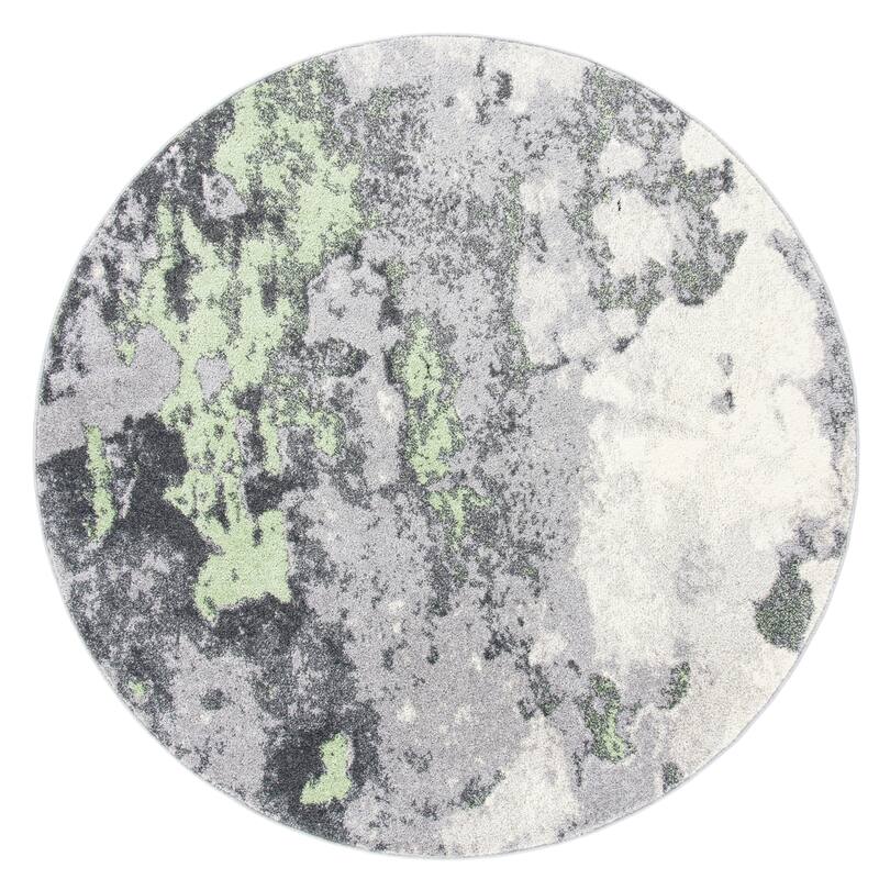 SAFAVIEH Adirondack Cordelia Abstract Glam Rug - 6' x 6' Round - Green/Grey