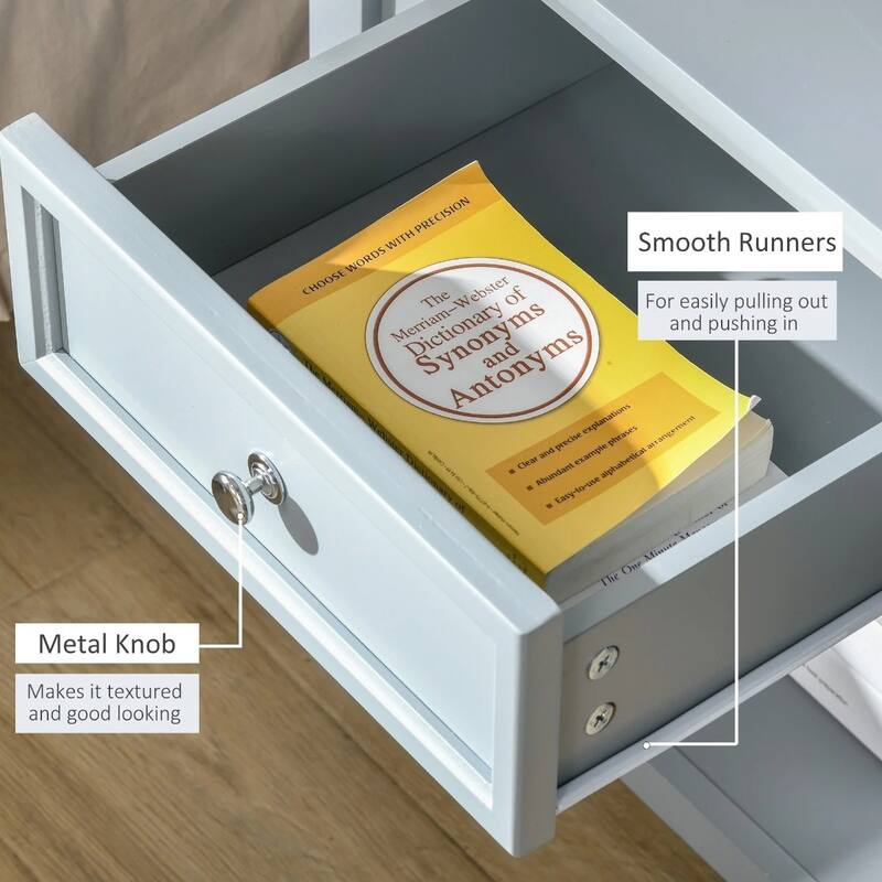 Accent End Table, Sofa Side Table with Storage Drawer and Bottom Shelf