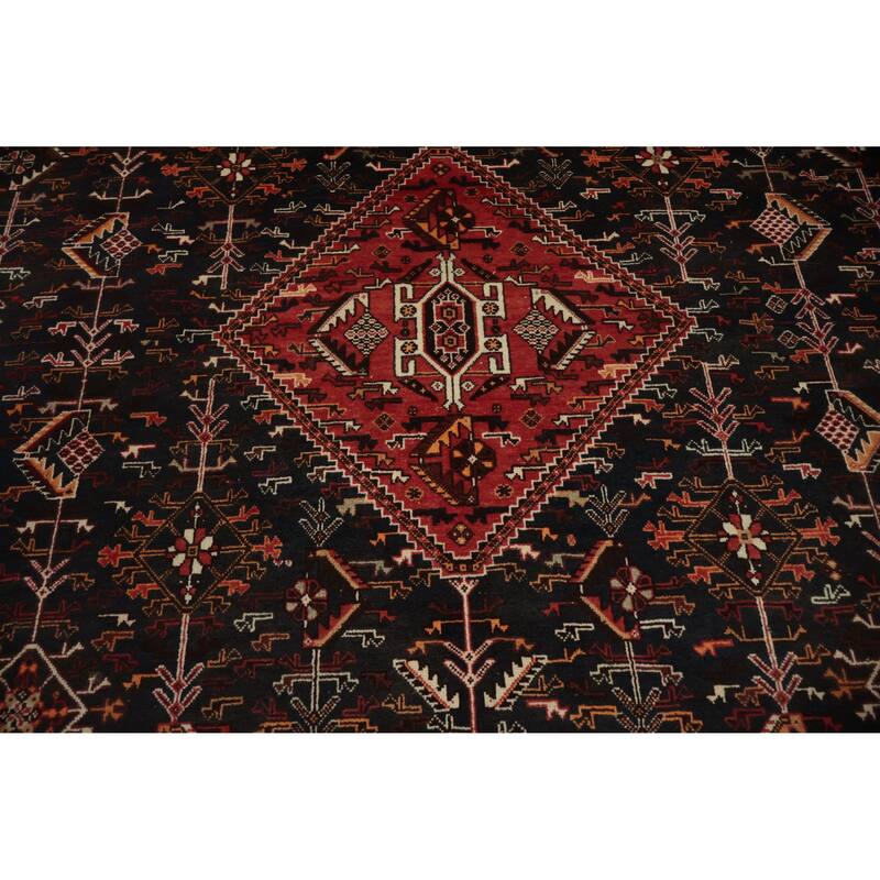 Hand Knotted Oriental 100% Wool Carpet Traditional Medallion Greys & Charcoal Shiraz Area Rug - 9' 11'' X 6' 8''