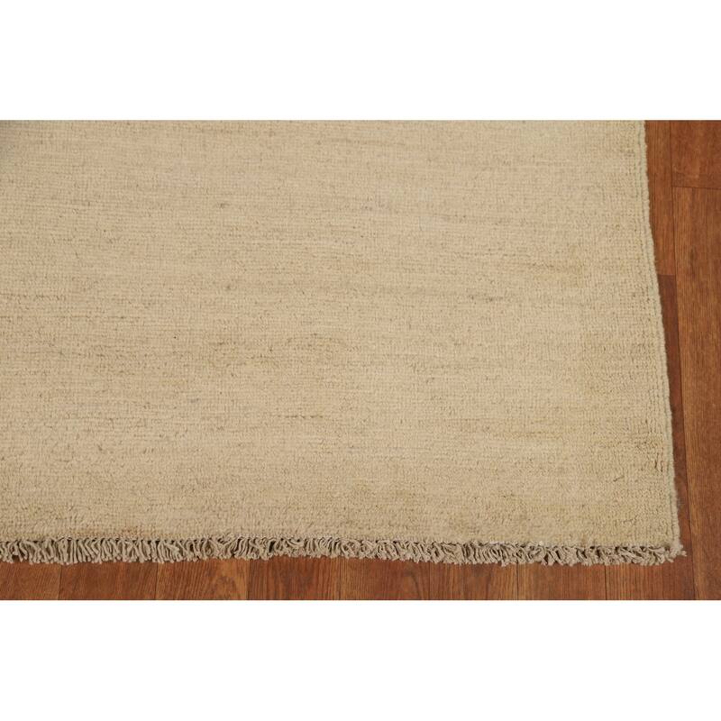 Solid Gabbeh Modern Rug Handmade Beige Wool Carpet - 3'10"x 5'9"