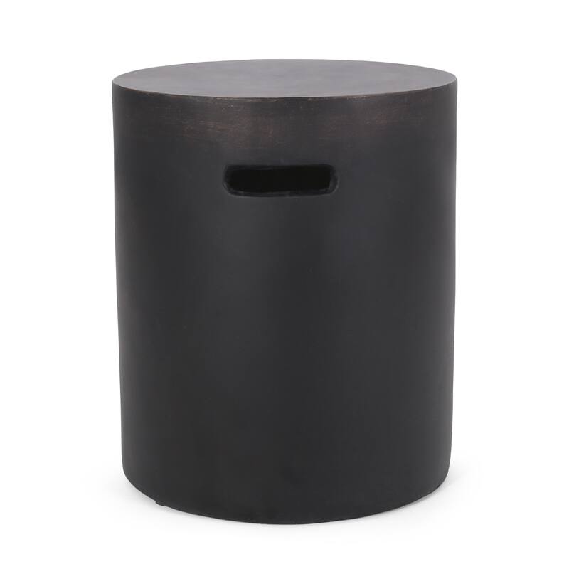 Roomfitters Outdoor Lightweight Concrete Side Table with Built-In Handle, Modern Round Accent Table, Copper