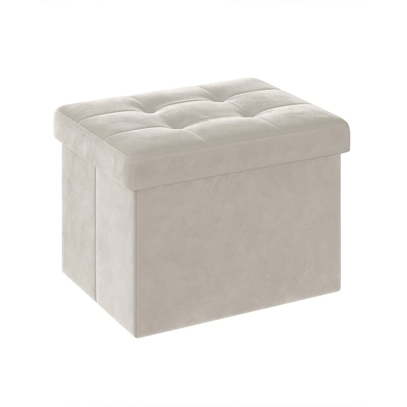 Velvet Foldable Storage Ottoman with Padded Seat and Hidden Compartment for Living Room or Entryway - 12.2 x 16.1 x 12.2 Inches - Cream White