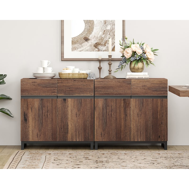 WAMPAT Storage Cabinet, Modern Sideboard with Adjustable Shelf and Metal Base