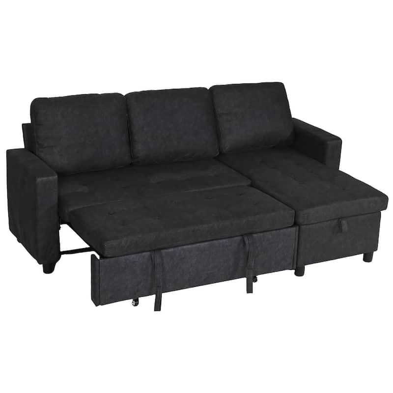 Small Couch Sofas with Pull Out Bed, Convertible Sleeper Sofa Bed with Storage for Small Spaces - Black