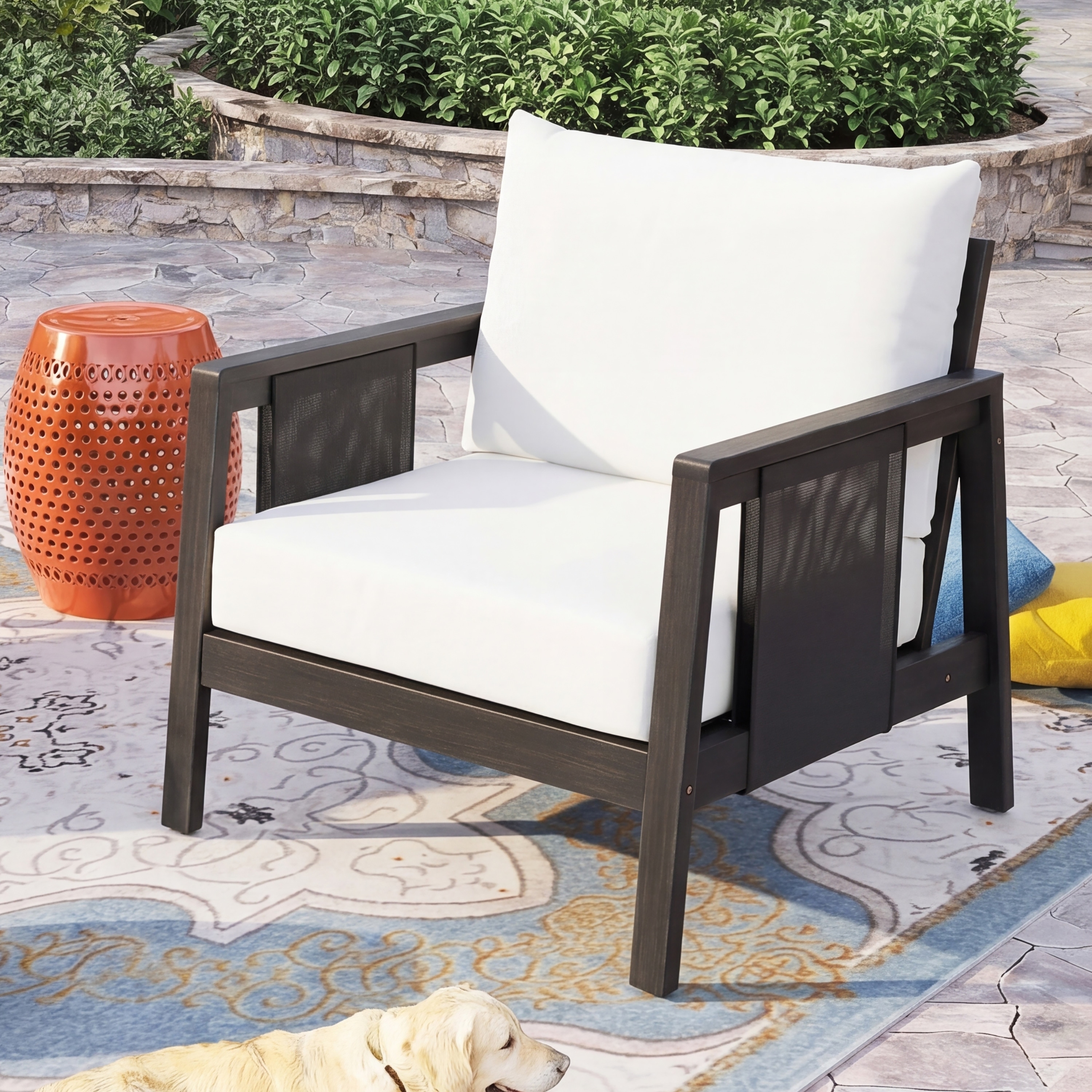 Acacia Wood Outdoor Club Chair with Water Resistant Cushions