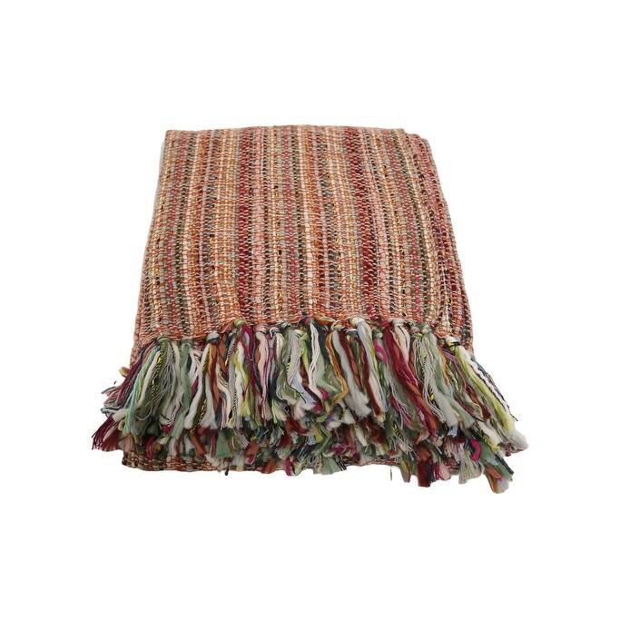 Home&Manor Handcrafted Wool & Cotton Throw Blanket Ember Bloom