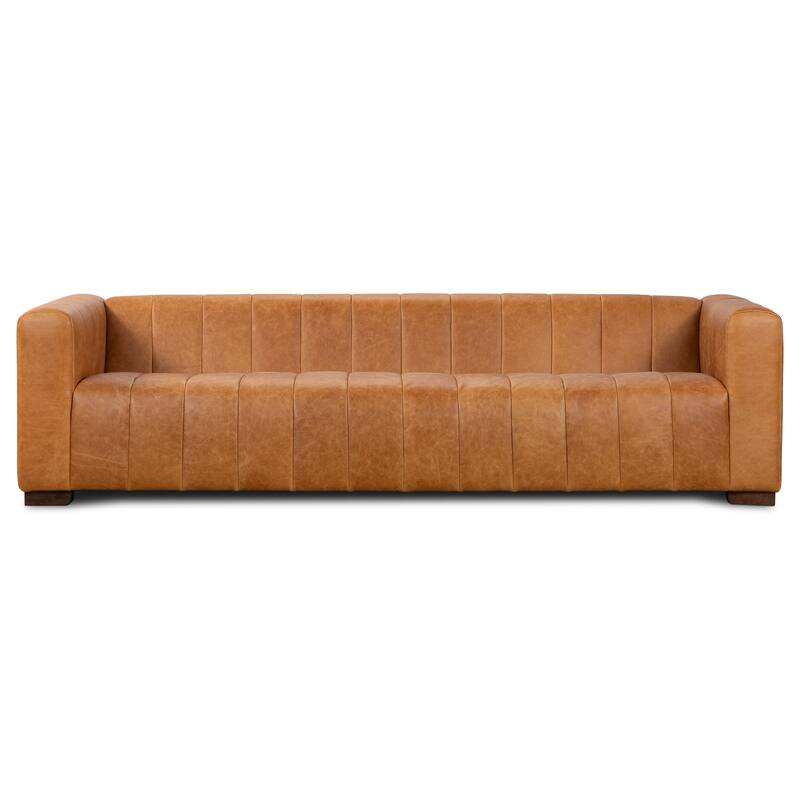 Poly & Bark Canale Sofa - Full Grain Genuine Italian Leather - 99" - Cognac Tan