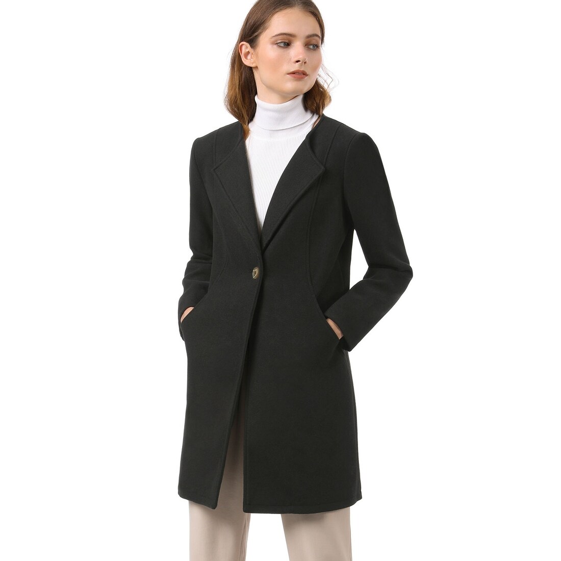 Shop Women S Button Closure Outerwear Winter Coat Black