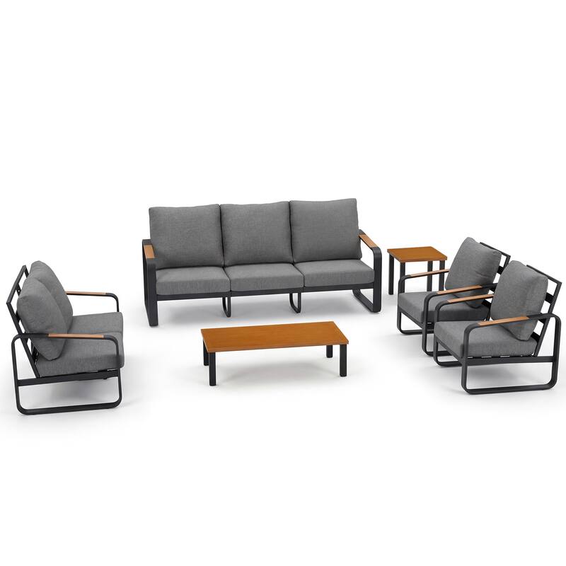 6-Piece Outdoor Patio Conversation Sofa Set with Cushions
