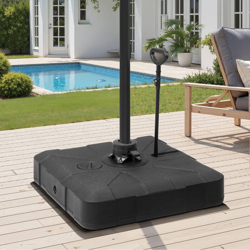 Heavy Duty Fillable Patio Umbrella Base Stand with Wheels and Drag Rod - 33.46 in L * 33.46 in W * 7.6 in H