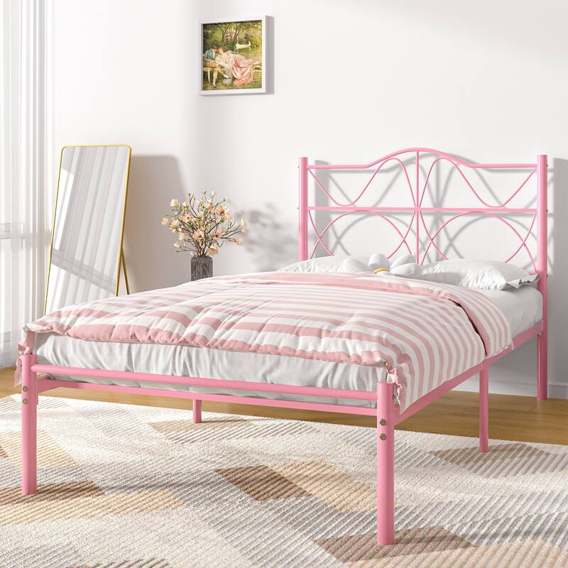 Javlergo Metal Platform Bed Frame with Elegant Headboard, Heavy Duty Steel Slats Support/No Box Spring Needed