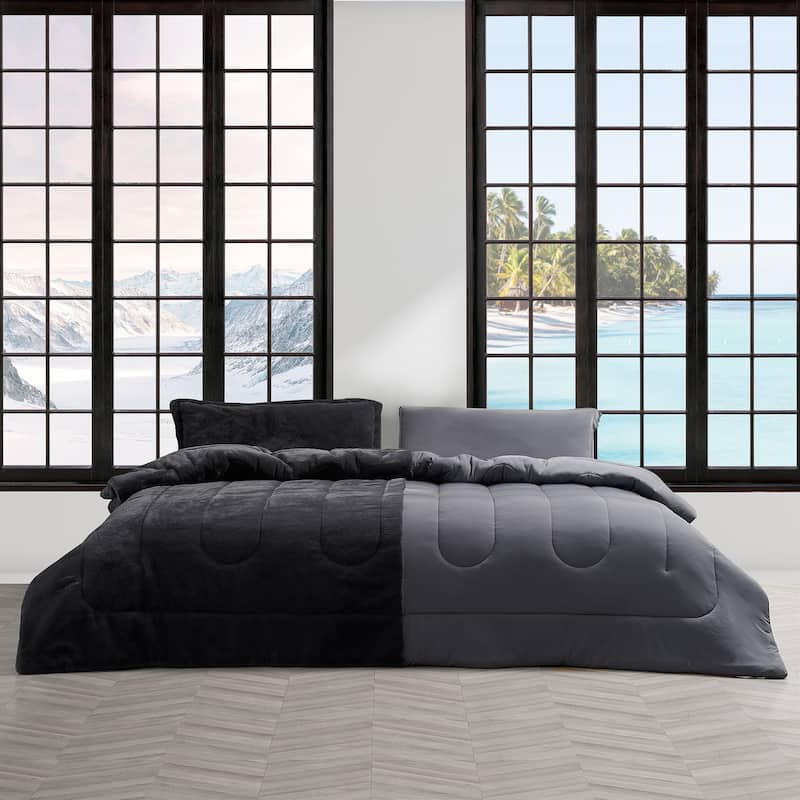 Opposites Attract® - Coma Inducer® Oversized Comforter Set - Plush Volcanic Gray + Cooling Thunderstorm Gray - Oversized King