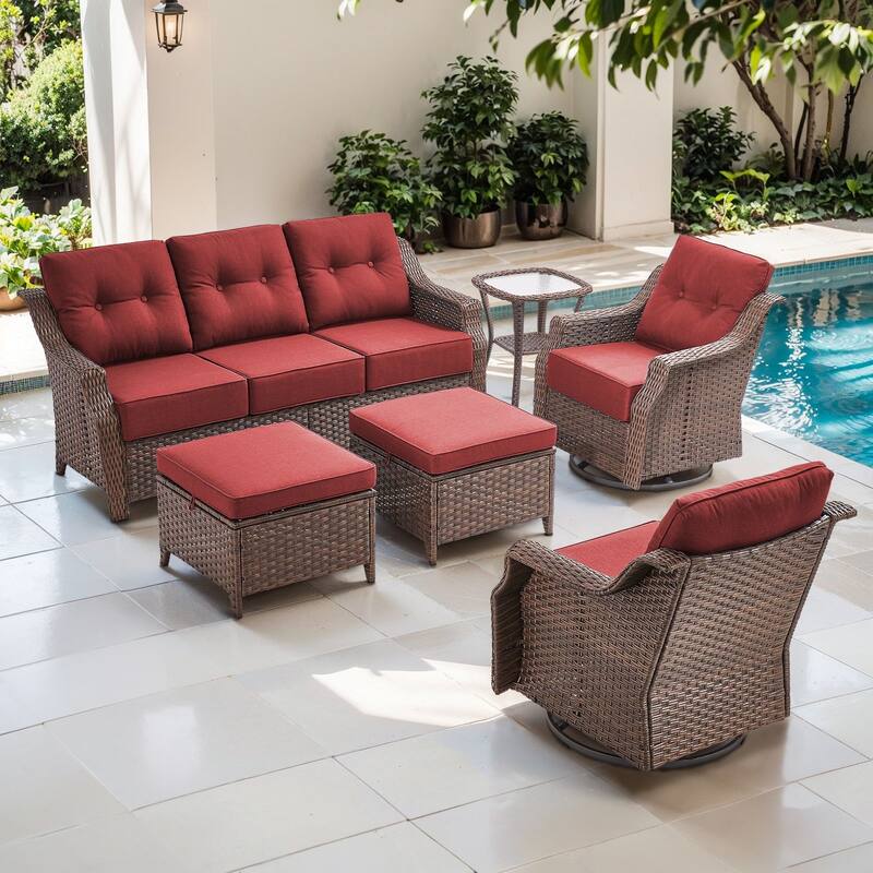 Artisan 6-Piece Patio Brown Wicker Sofa Conversation Set with 6-Inch Thick Cushions