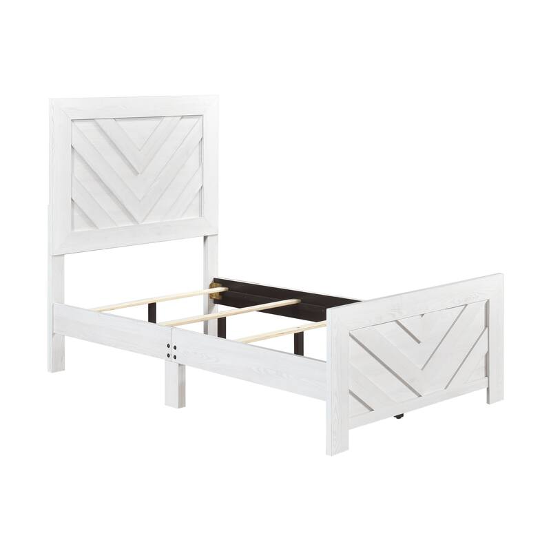 Twin Size Wood Contemporary Panel Bed with V-Pattern Headboard (Bed-in-a-Box)