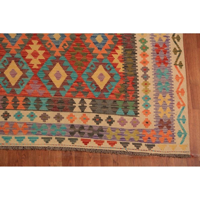 South Western Style Kilim Oriental Large Rug Hand-Woven Wool Carpet - 10'0"x 16'1"