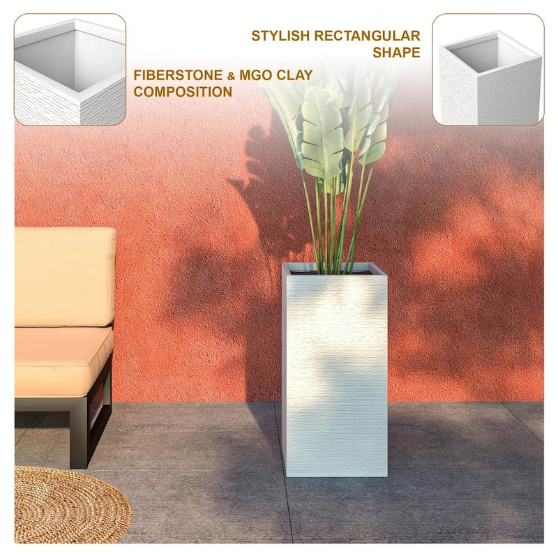 Basalt Modern Tall Square MGO Fiberstone Planter with Drainage, Weather-Resistant Indoor & Outdoor Patio Pot