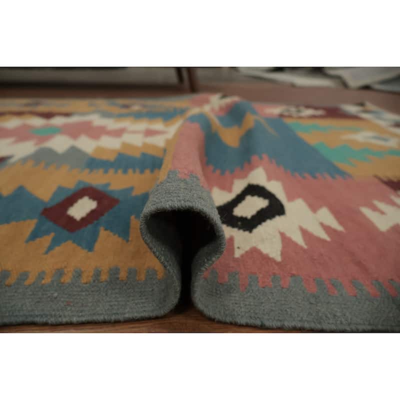 Hand Woven Oriental 100% Wool Carpet Southwestern Tribal Multi-Colored Kilim Area Rug - 7' 0'' X 4' 2''