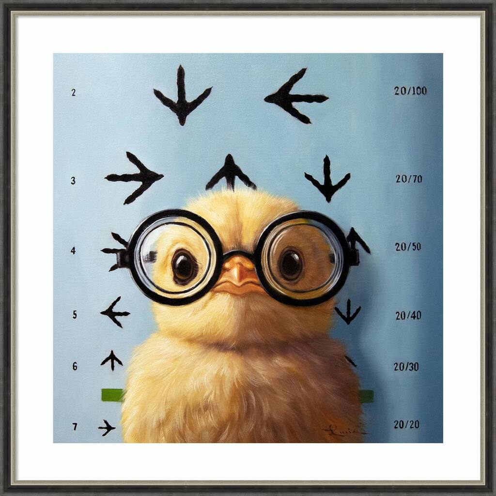 Four Eyes Chick No. 2 by Lucia Heffernan Wood Framed Wall Art Print - Theo Black Silver Narrow