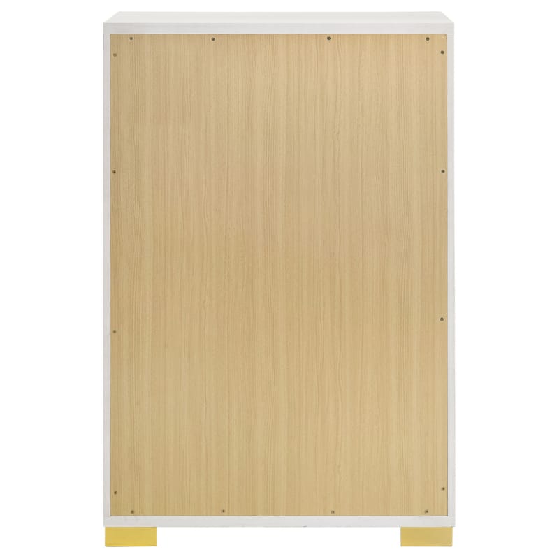Dex 50 Inch Tall Dresser Chest, 5 Drawers with Vertical Gold Handles, White
