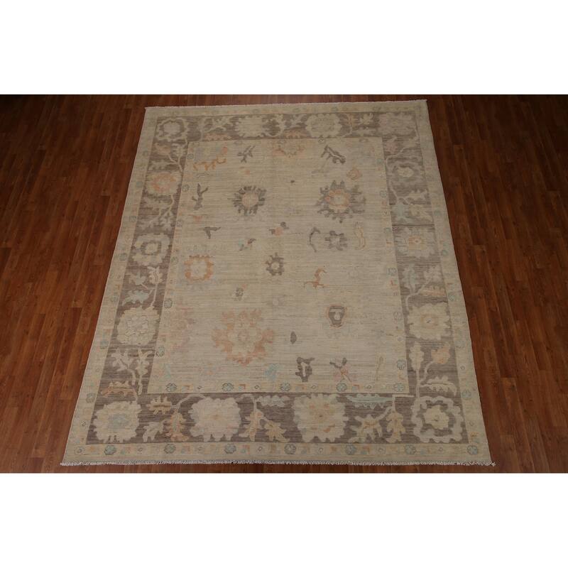 Vegetable Dye Oushak Turkish Area Rug Hand-knotted Wool Carpet - 8'4"x 9'11"