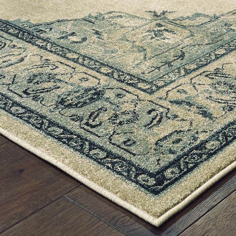 Style Haven Edith Faded Center Medallion Ivory/ Blue Area Rug