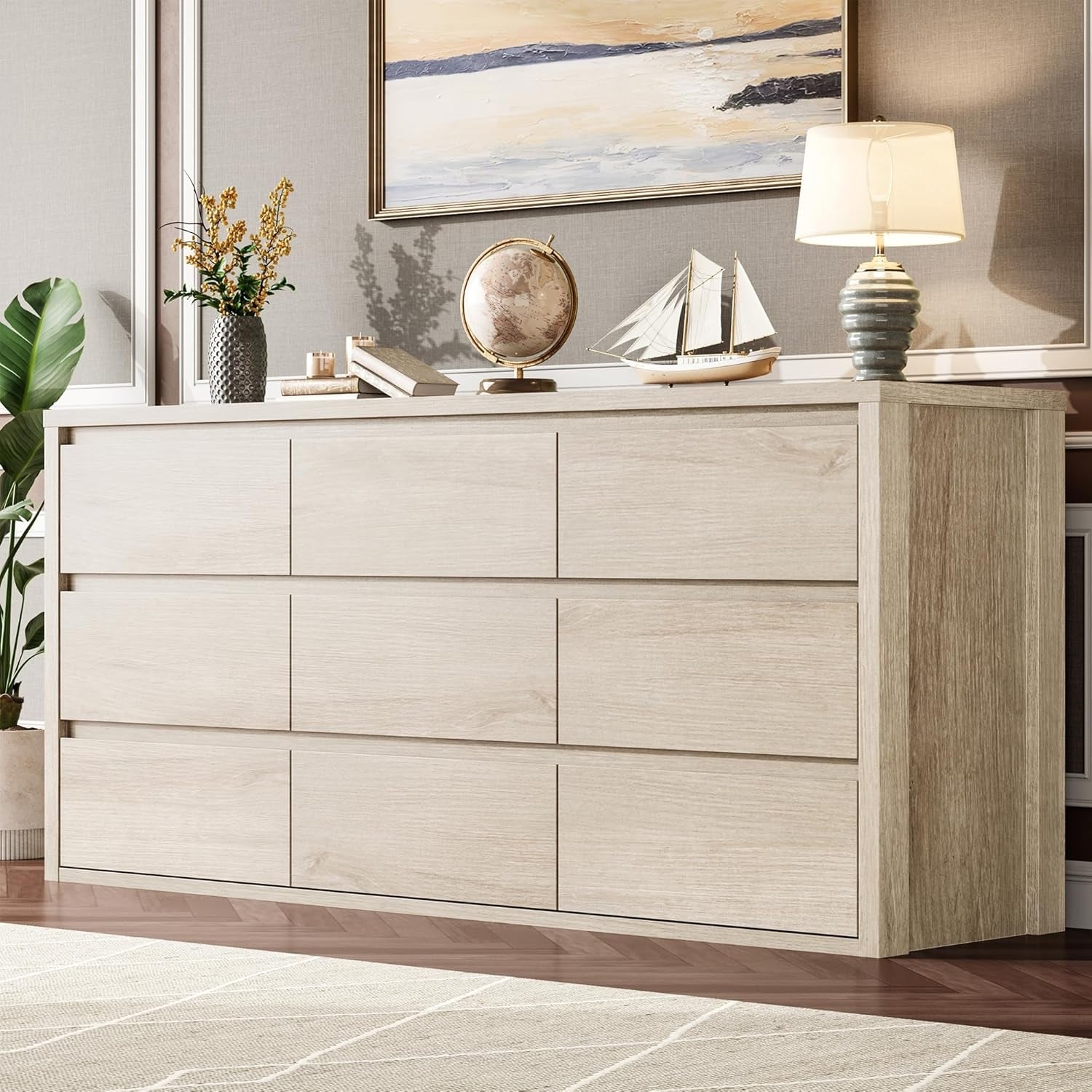 7-Drawer Dresser for Bedroom,Wide Wood Chest with Handle-Free Design,Modern Storage Cabinet for Living Room or Entryway
