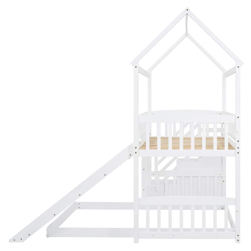 White Twin over Twin Pine Wood Bunk Bed with Drawers