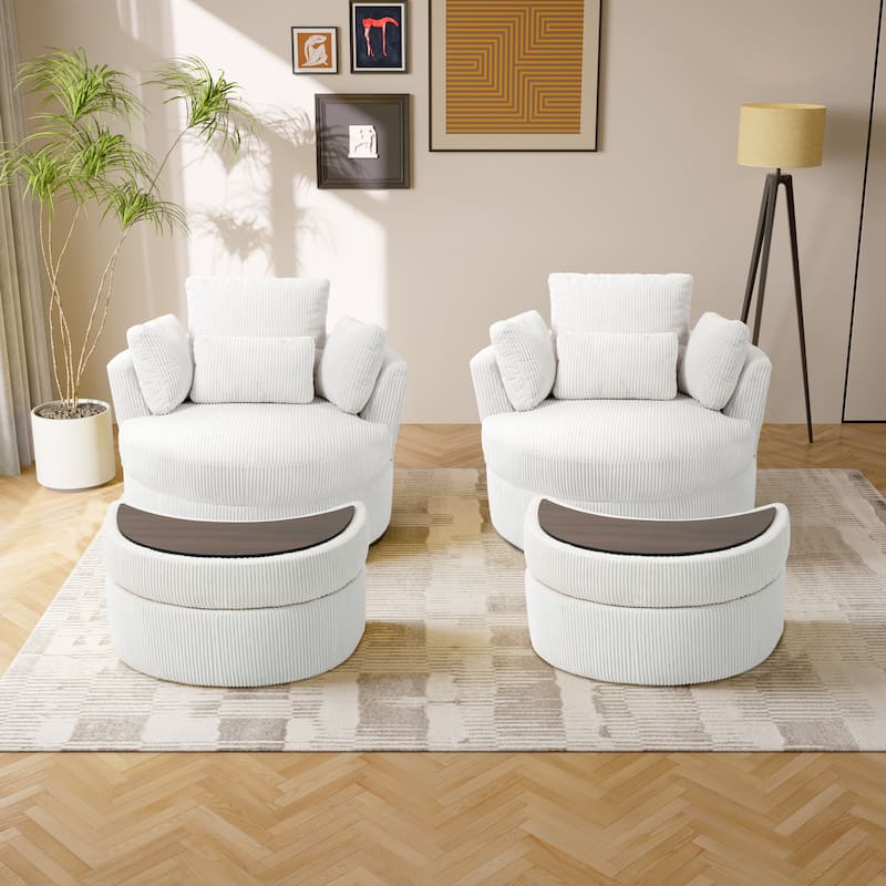 Upholstered Swivel Accent Barrel Chair And Storage Ottoman Sets