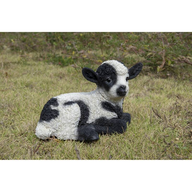Small Baby Lamb Lying Down Outdoor Garden Statue- 9.25"