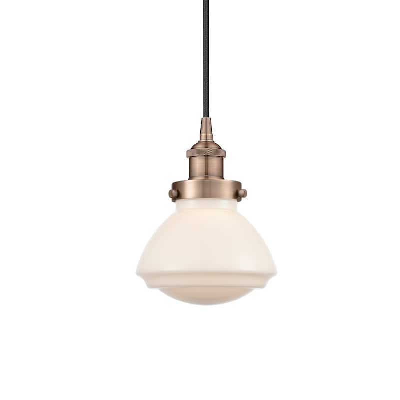 Innovations Lighting 616-1PH-9-7 Olean Pendant Olean 7" Wide Mini - Antique Copper / Matte White