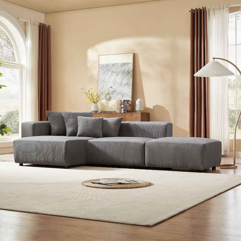 Soft Corduroy Sectional Modular Sofa Set, Small L-Shaped Chaise Couch for Living Room and Apartment and Office