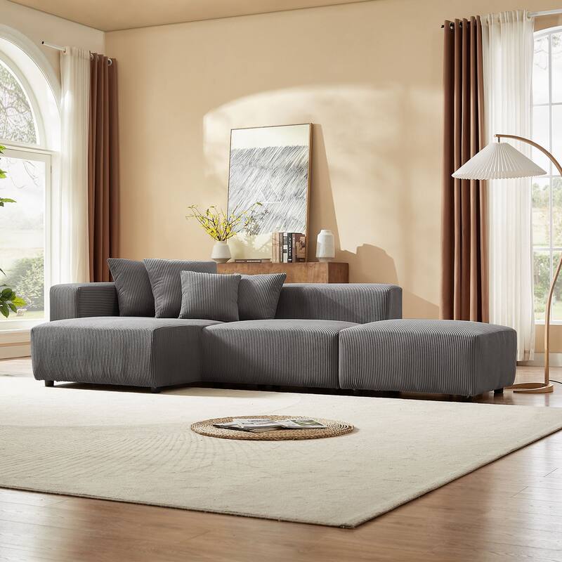 Soft Corduroy Modular L-Shaped Sofa Set, Gray, for Small Spaces