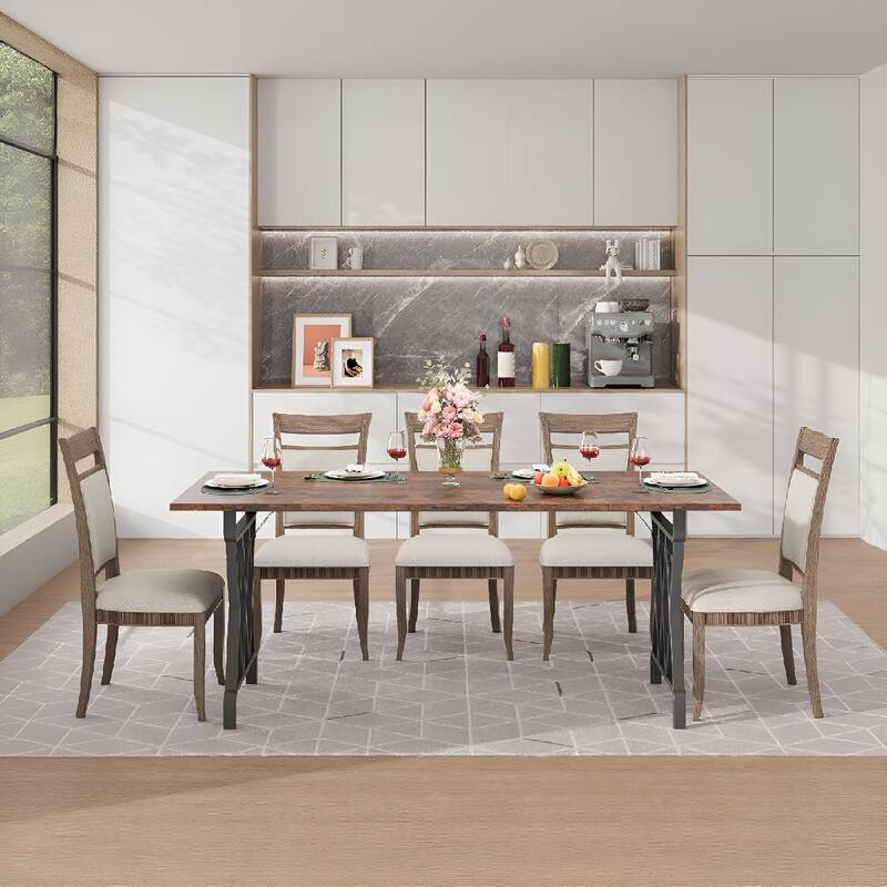 71 Inch Large Rectangular Dining Table for 4-6 People, Industrial Kitchen Table - Vintage & Black