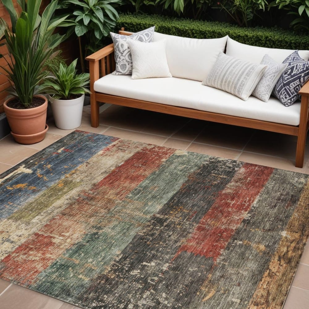 HomeRoots Striped Transitional Rectangle Outdoor Rug