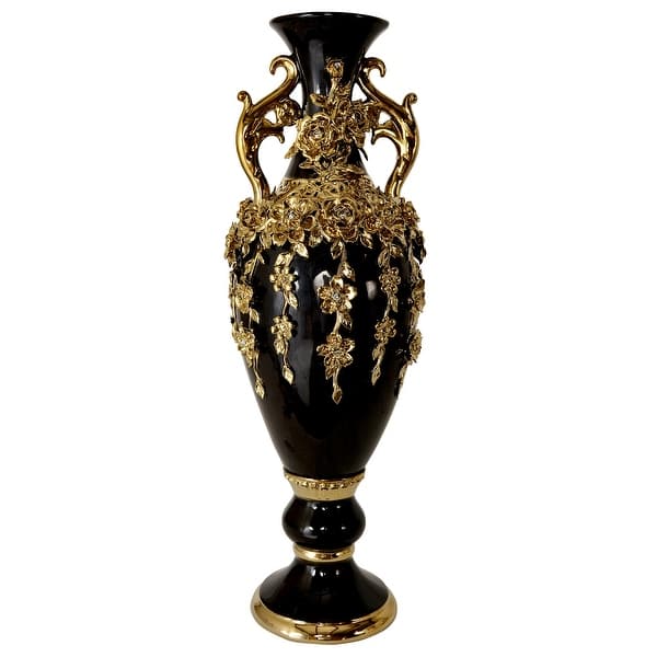 Black and Gold Floret Jeweled Stunning Vase 35 Inches Tall - Bed Bath & Beyond