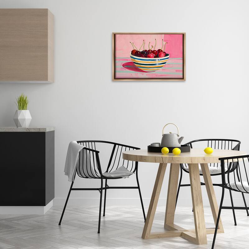 Stupell Bowl of Cherries on Pink Framed Floater Canvas Wall Art Design By Arlington Prints