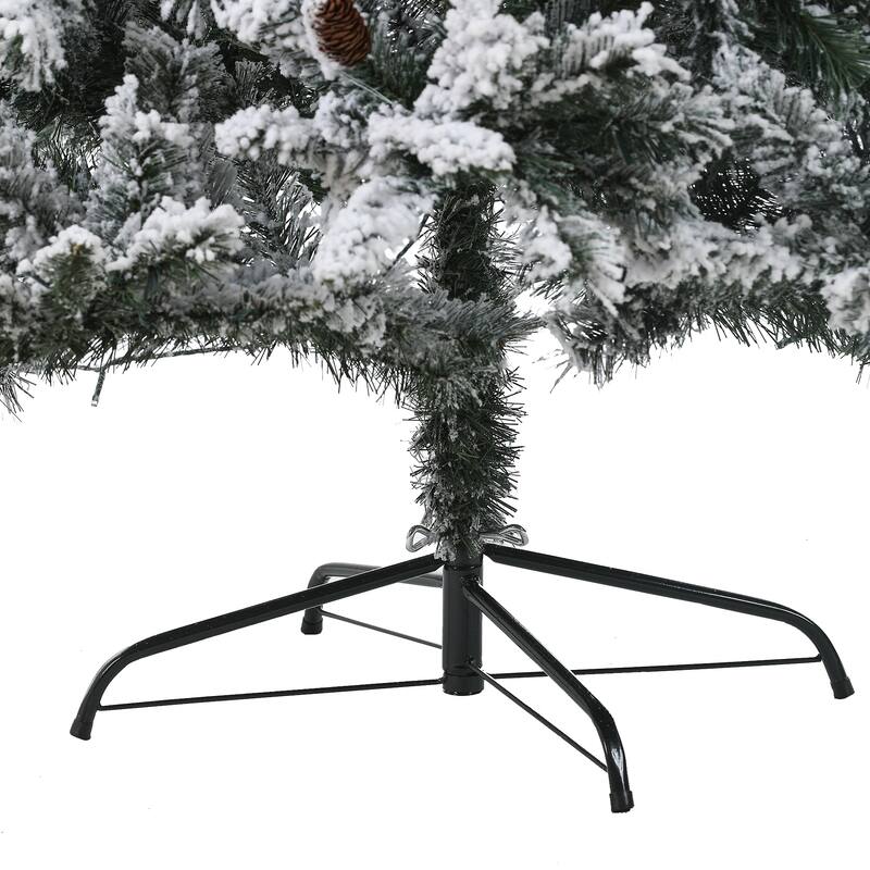 Snow-flocked 7ft Artificial Christmas Tree with 350 Clear LED Lights and Pinecones - 84" H x 49" Diameter