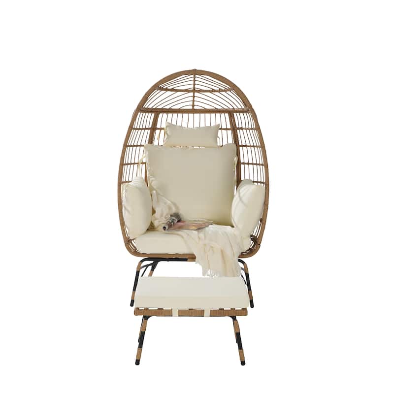 2-Piece Oversized Outdoor Rattan Egg Chair with Ottoman