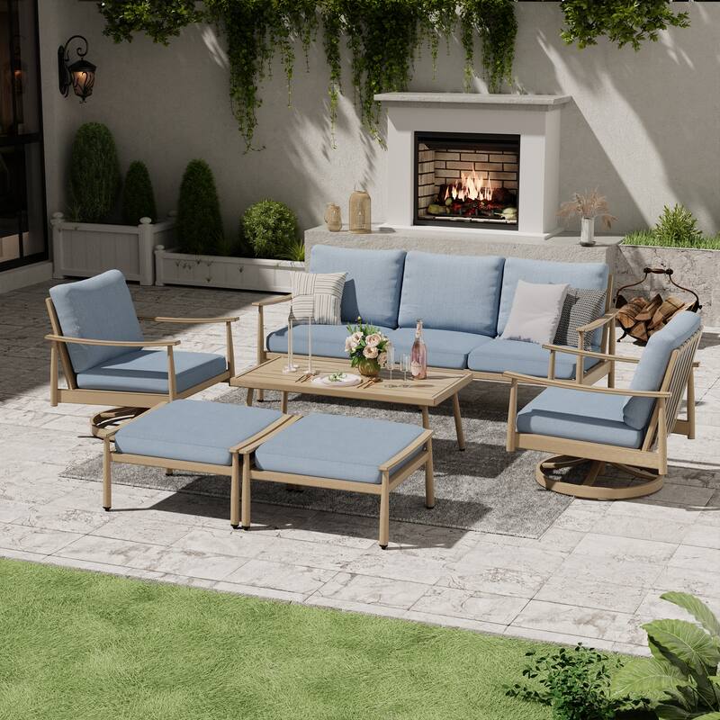 6-Person Aluminum Patio Conversation Set with 2 Swivel Chairs, 3-Seat Outdoor Couch and Coffee Table