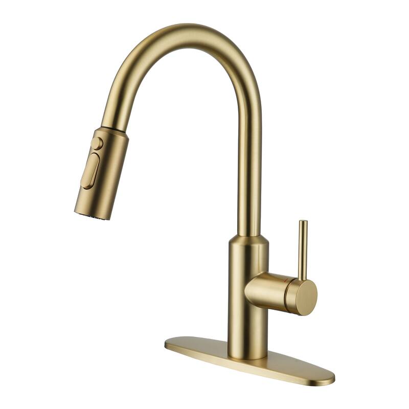 3-Function Single Handle Pull Down Sprayer Kitchen Faucet - Brushed Gold