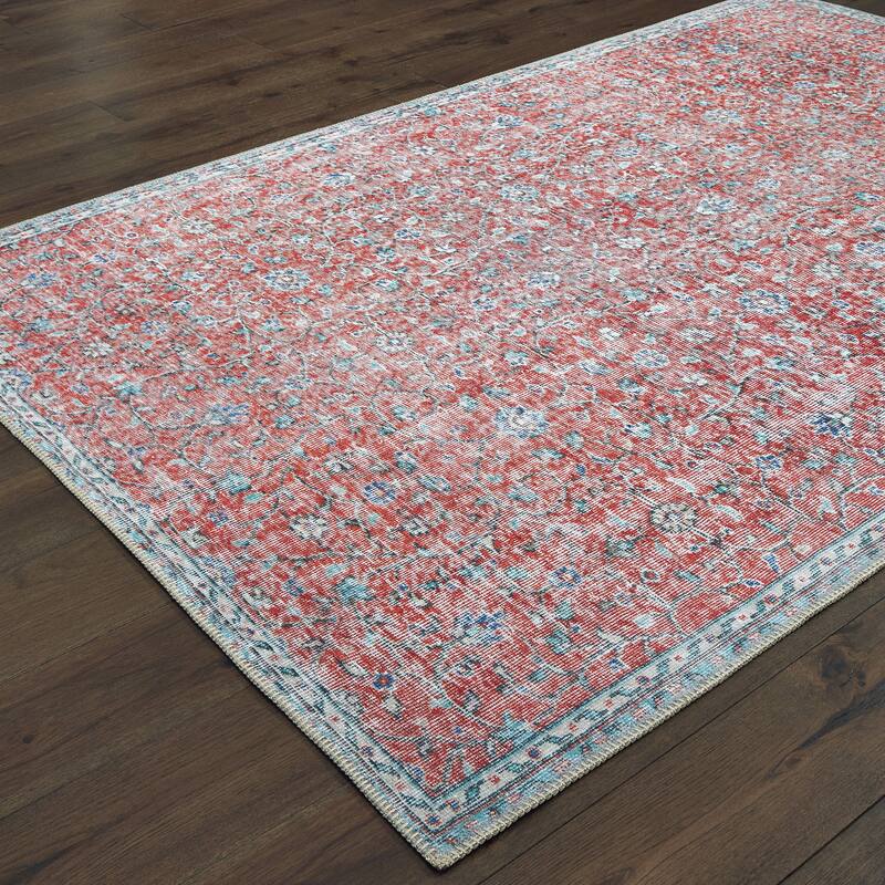 Vista Home Savannah Distressed Floral Red and Blue Area Rug