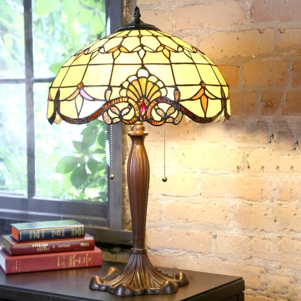 Copper Grove Mosa 24-inch Stained Glass Amber Table Lamp - 16"L x 16"W x 24.75"H - 16"L x 16"W x 24.75"H. Opens flyout.