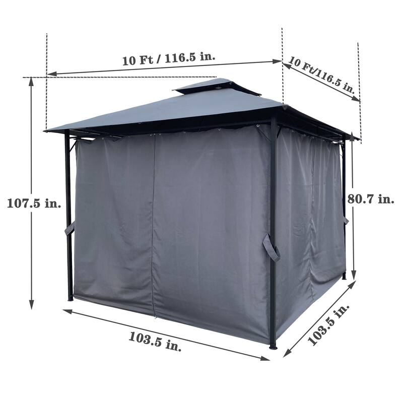10x10 Ft Outdoor Patio Garden Gazebo Tent, Outdoor Shading, Gazebo Canopy With Curtains