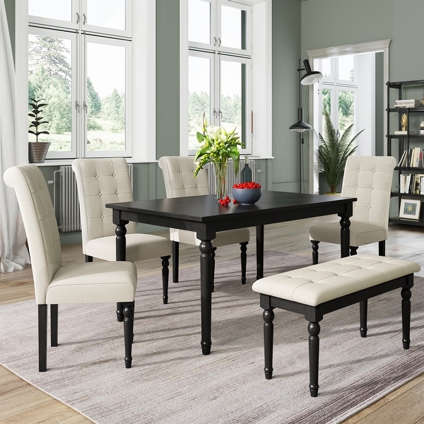 Dining table with upholstered bench and chairs store