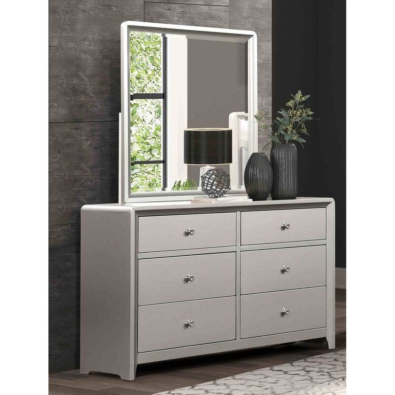 Contemporary Champagne Finish Bedroom Set LED Bookcase Bed Dresser Mirror USB Nightstand