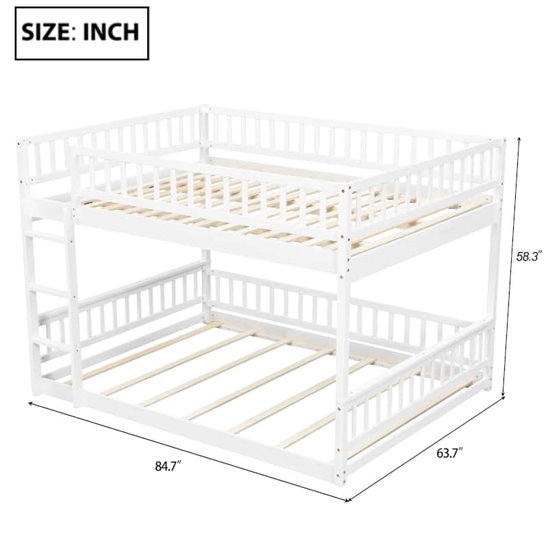Bunk Bed Frame with Ladder and Guardrails, Detachable Design Wooden Bunk Bedframe into 2 Separate Platform Beds