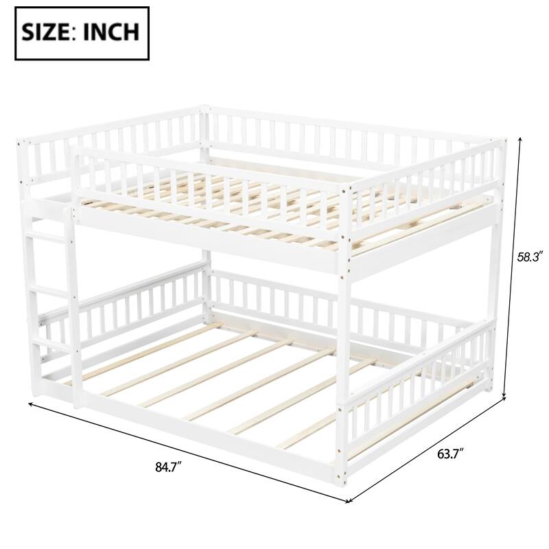 GDFStudio - Solid Wood Queen over Queen Bunk Bed with Ladder & Guardrails