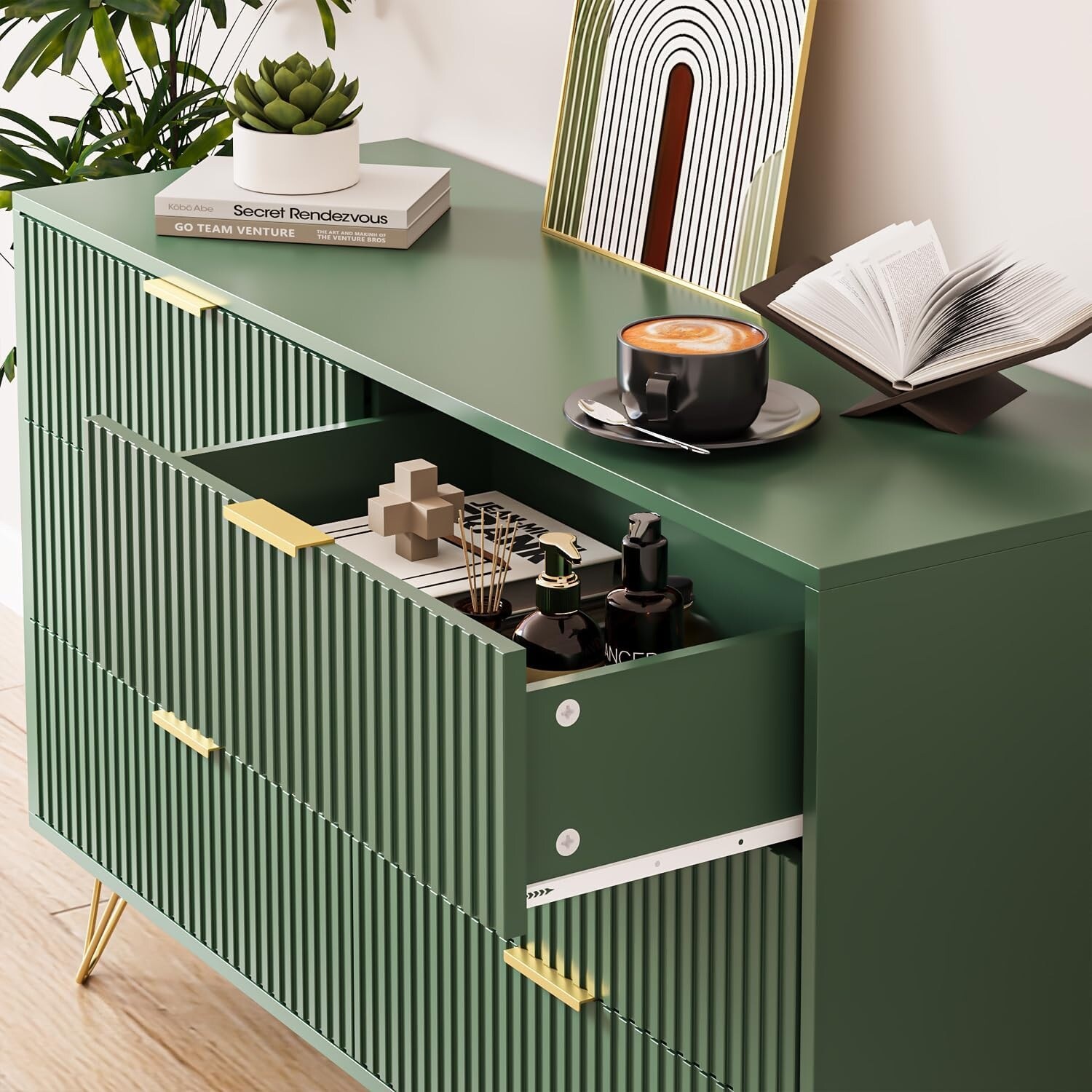 green dresser gold hardware Modern with Handles, 6-Drawer Wooden Storage Chest for Bedroom - Bed Bath & Beyond yellow prom dresses